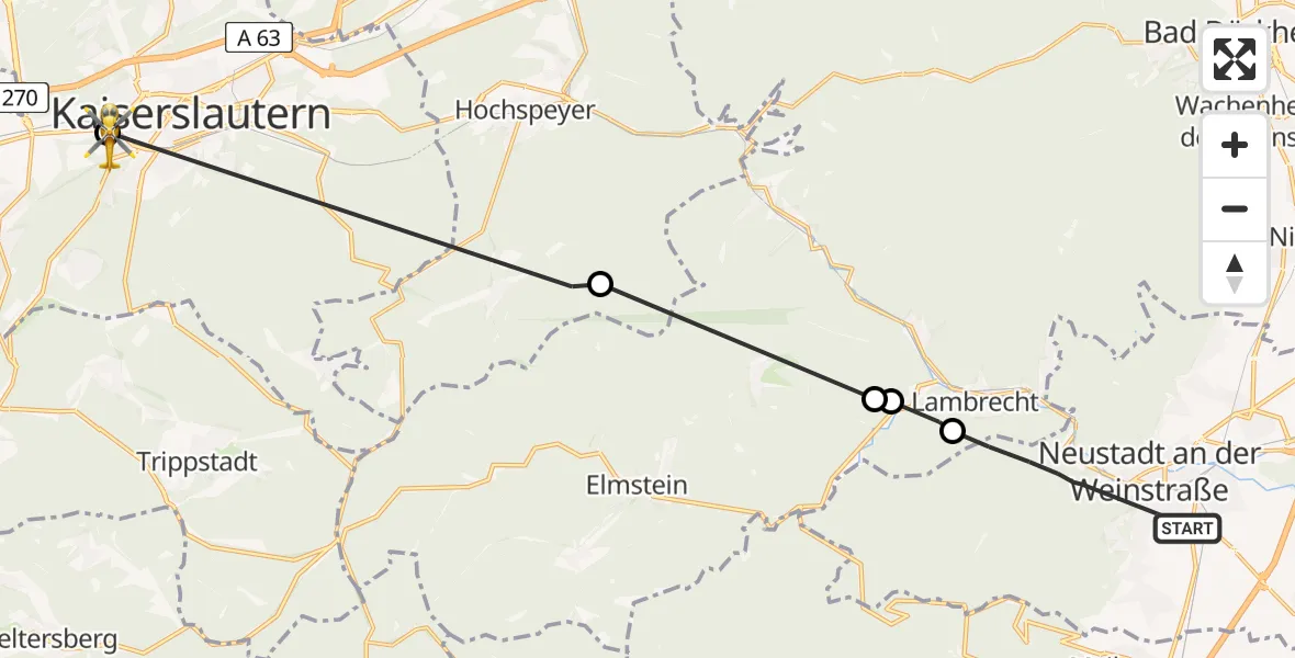 Flugroute Rettungshubschrauber Neustadt an der Weinstraße - Kaiserslautern, 17 April 2026, 13:50