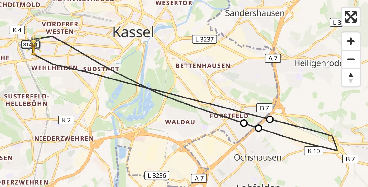 Flugroute Rettungshubschrauber Kassel - Kassel, 17 April 2026, 13:53
