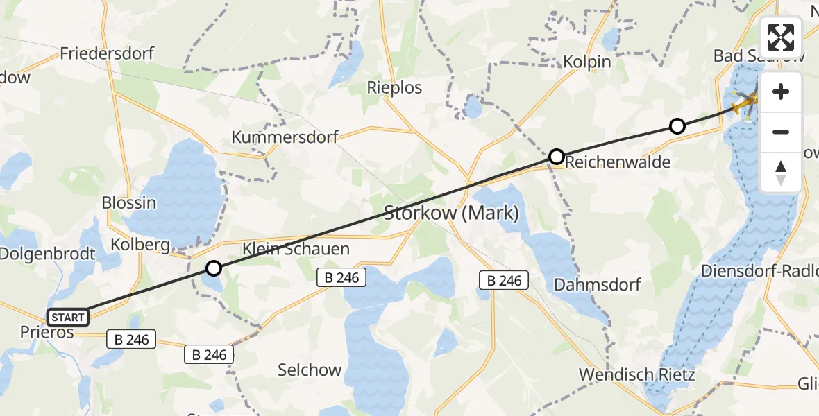 Flugroute Rettungshubschrauber Heidesee - Bad Saarow, 17 April 2026, 13:54