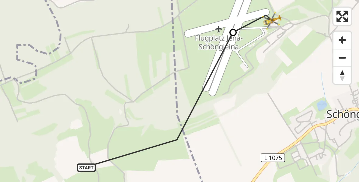 Flugroute Rettungshubschrauber Schlöben - Jena-Schöngleina Flugplatz, 17 April 2026, 13:55