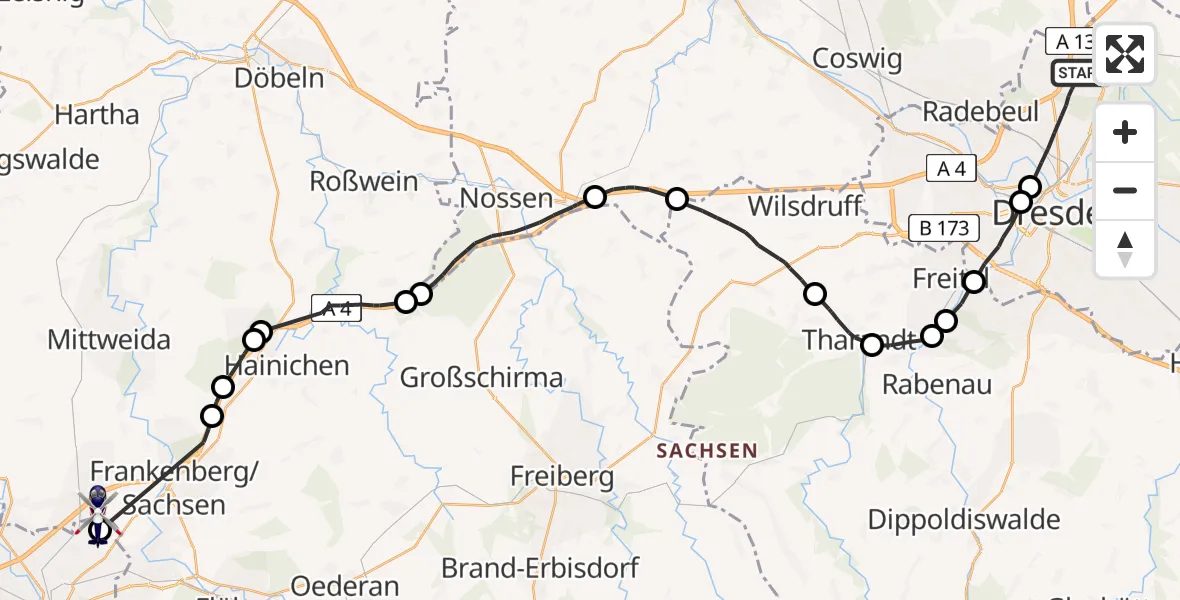 Flugroute Polizeihubschrauber Dresden - Lichtenau, 17 April 2026, 13:58
