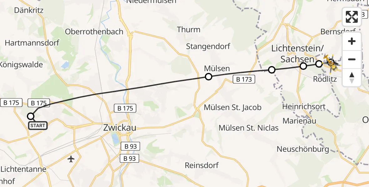 Flugroute Rettungshubschrauber ADAC Air Rescue Station Zwickau Hubschrauberlandeplatz - Hohndorf, 17 April 2026, 13:58
