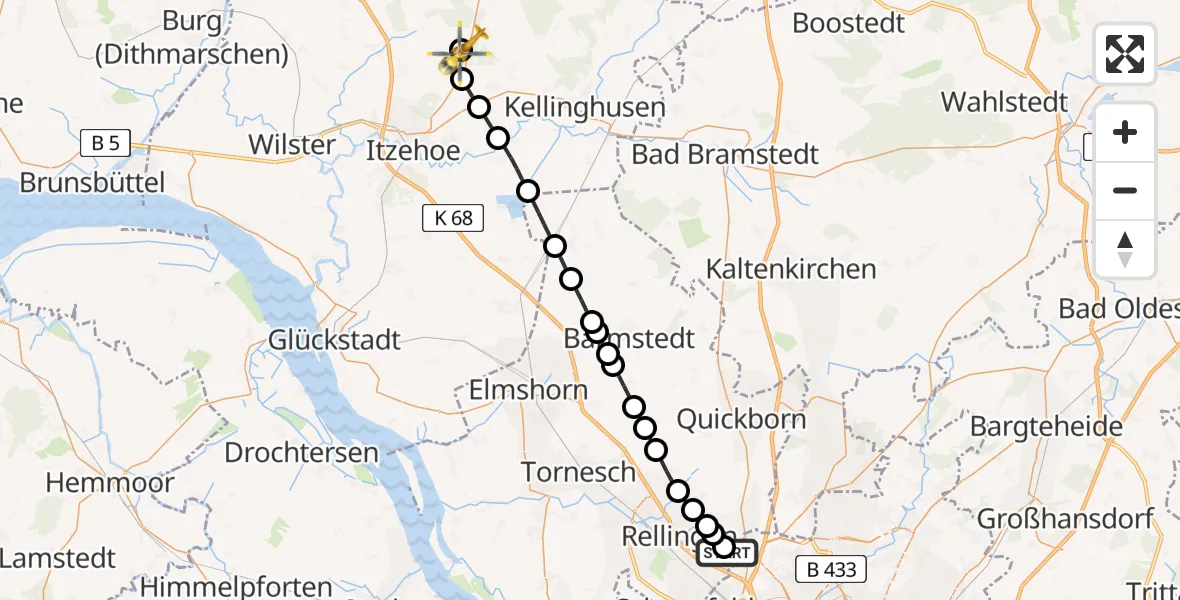 Flugroute Rettungshubschrauber Rellingen - Itzehoe Hungriger Wolf Flugplatz, 17 April 2026, 14:01