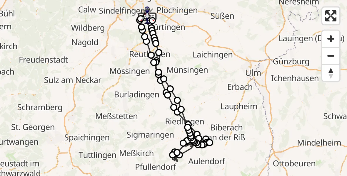 Flugroute Polizeihubschrauber Flughafen Stuttgart - Flughafen Stuttgart, 17 April 2026, 14:11
