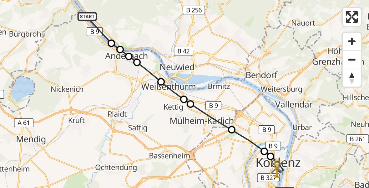 Flugroute Rettungshubschrauber Hammerstein - Koblenz, 17 April 2026, 14:11