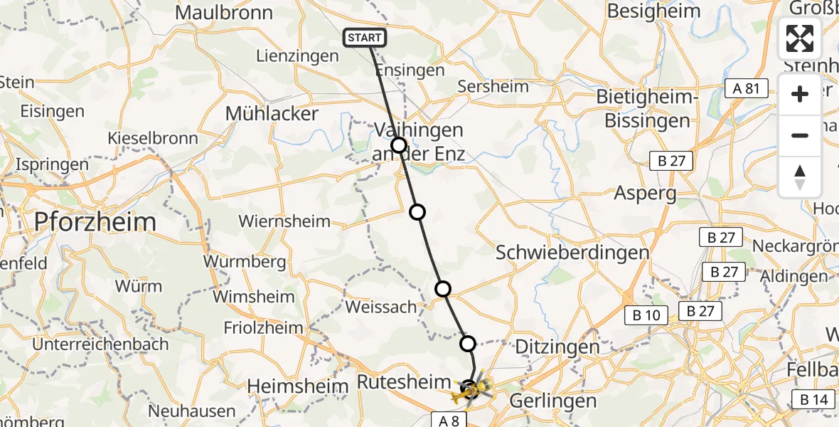 Flugroute Rettungshubschrauber Illingen - Leonberg Hospital, 17 April 2026, 14:13