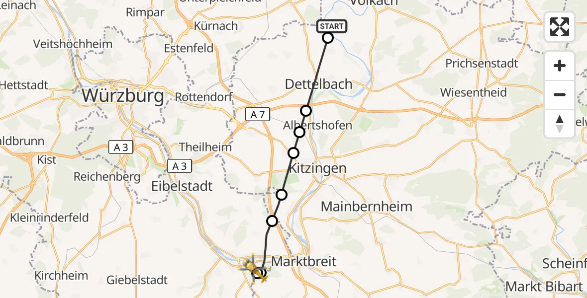 Flugroute Rettungshubschrauber Nordheim a.Main - Ochsenfurt Hospital, 17 April 2026, 14:15
