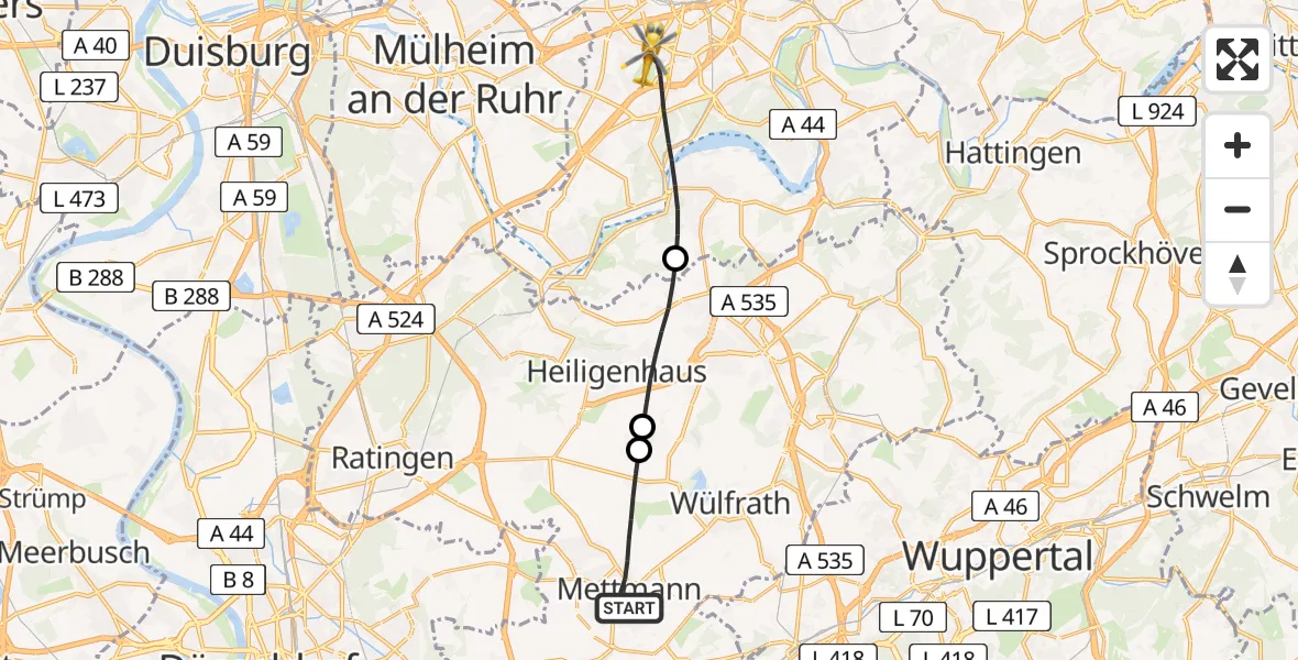 Flugroute Rettungshubschrauber Mettmann - Essen, 17 April 2026, 14:16