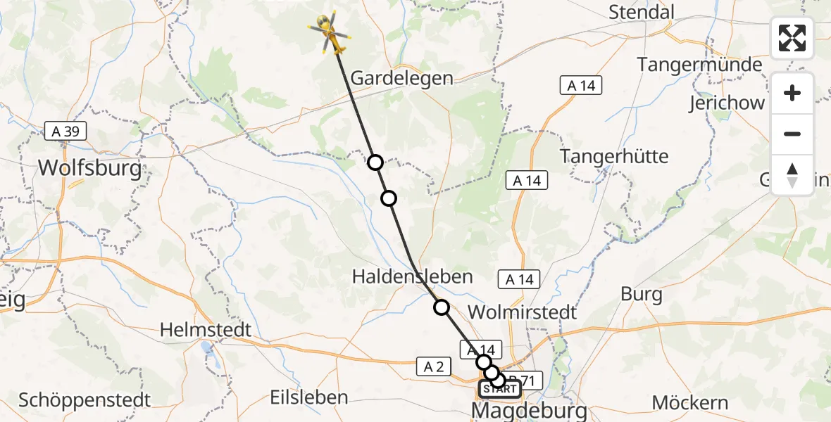 Flugroute Rettungshubschrauber Magdeburg Hospital - Gardelegen, 17 April 2026, 14:17