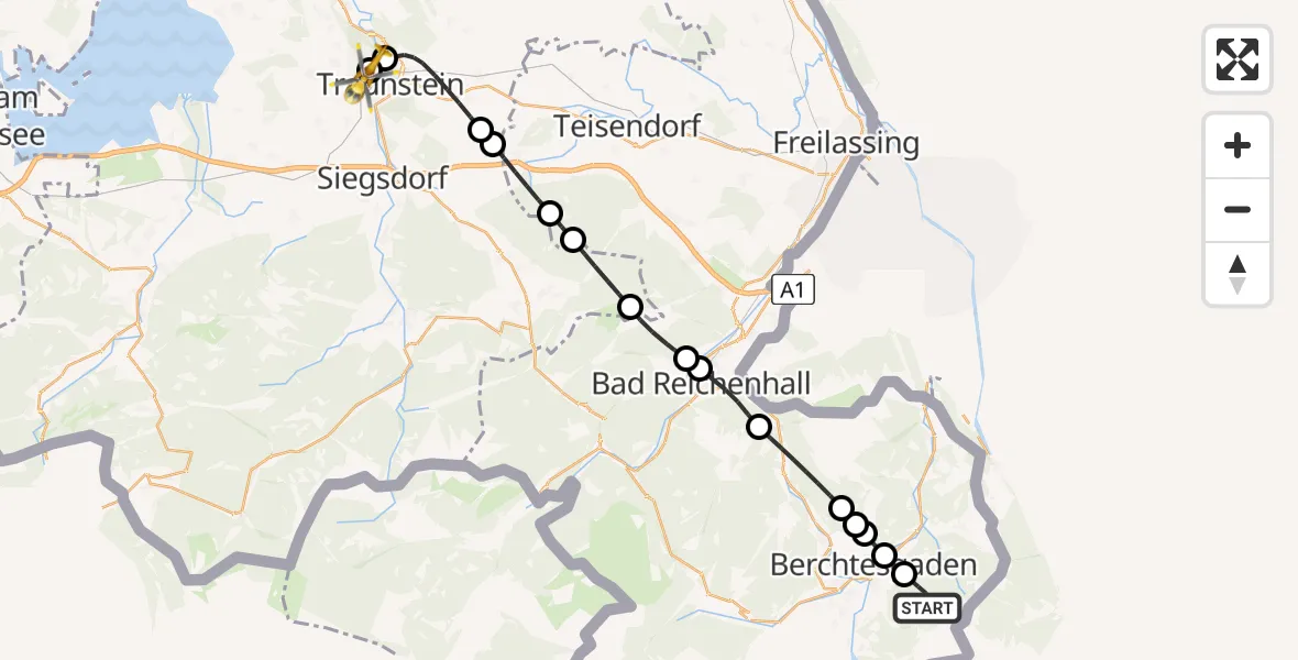 Routekaart van de vlucht: Rettungshubschrauber nach Traunstein Hospital