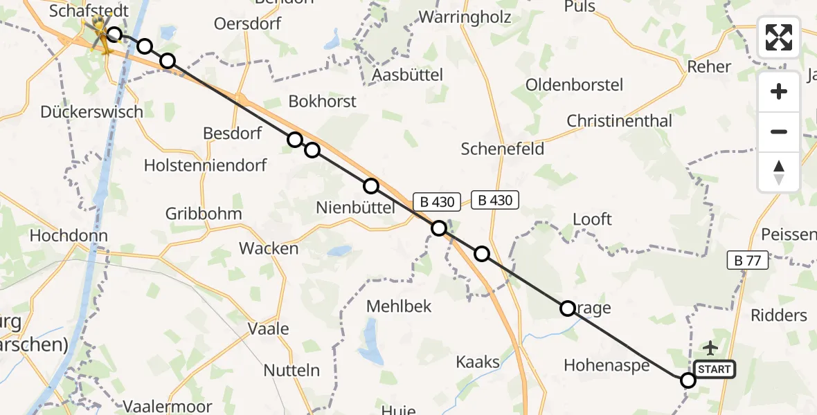 Flugroute Rettungshubschrauber Itzehoe Hungriger Wolf Flugplatz - Schafstedt, 17 April 2026, 14:17