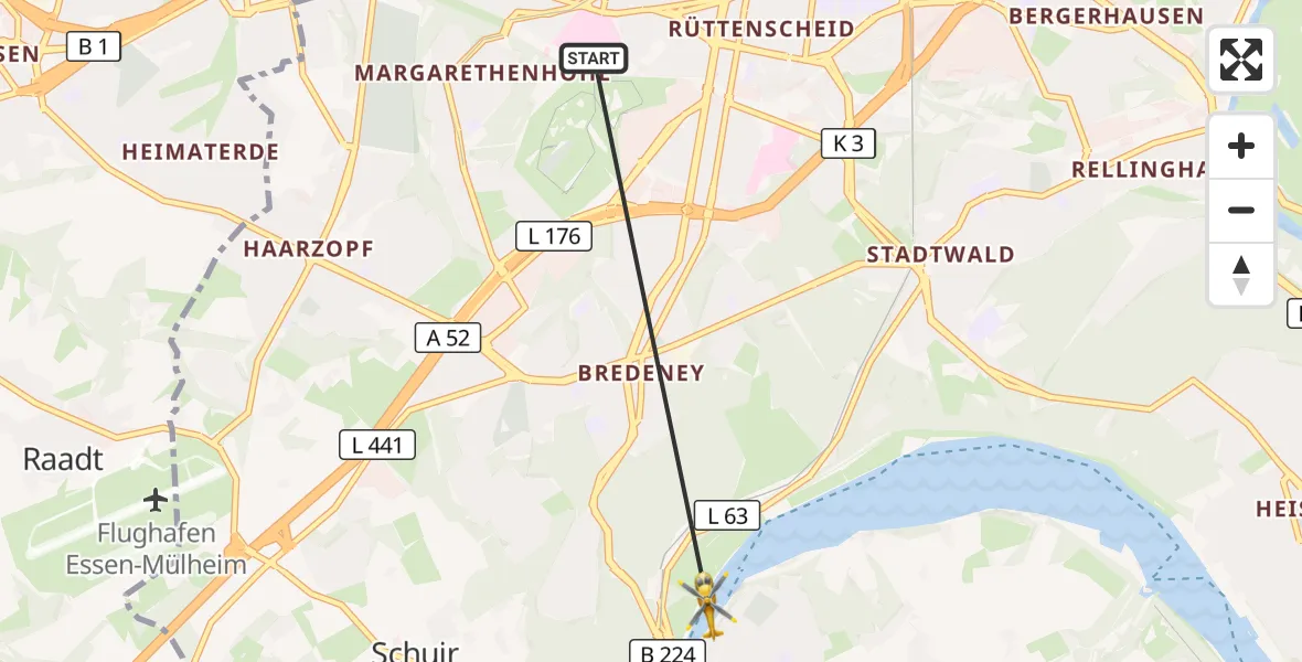 Flugroute Rettungshubschrauber Essen - Essen, 17 April 2026, 14:23