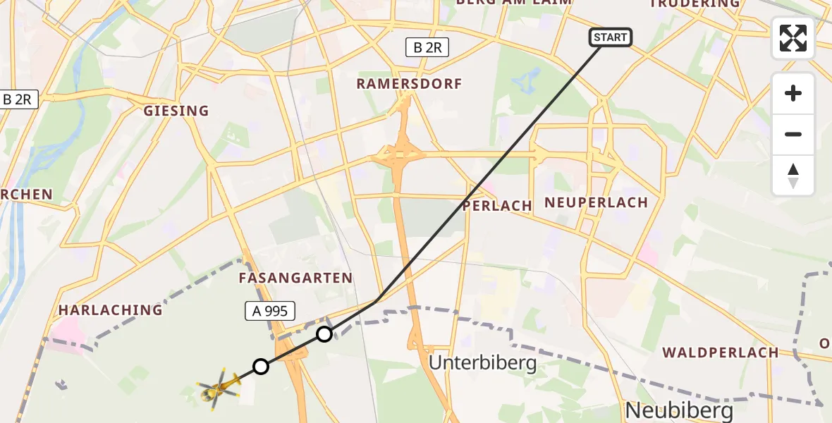 Flugroute Rettungshubschrauber München - Perlacher Forst, 17 April 2026, 14:26