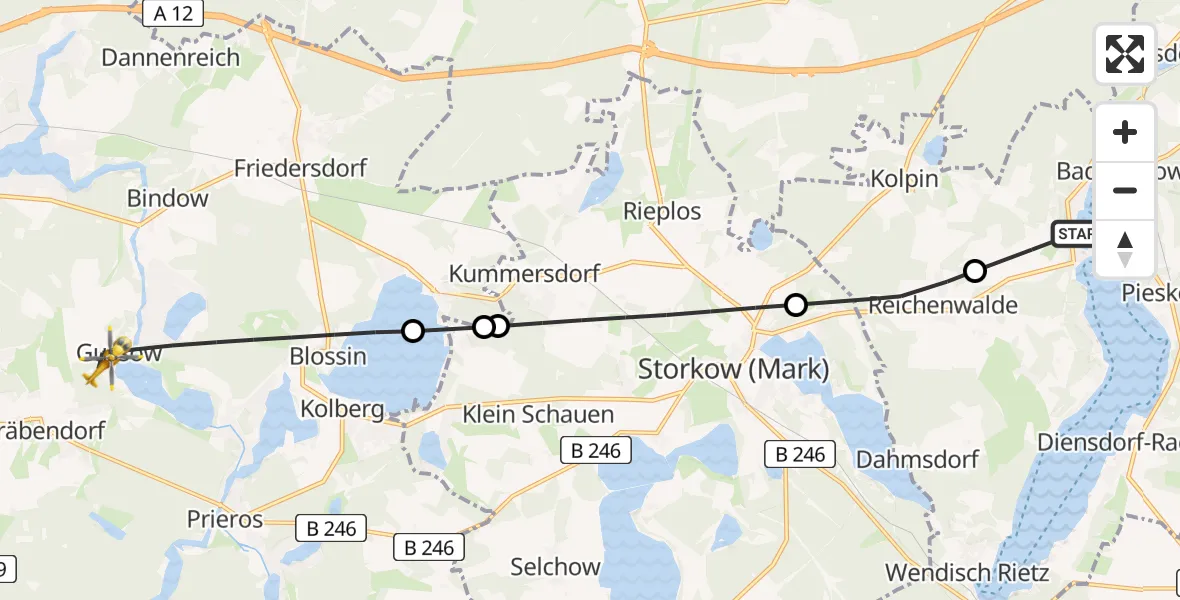 Flugroute Rettungshubschrauber Bad Saarow - Heidesee, 17 April 2026, 14:27