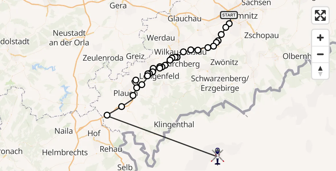 Flugroute Polizeihubschrauber Chemnitz - Weischlitz, 17 April 2026, 14:27
