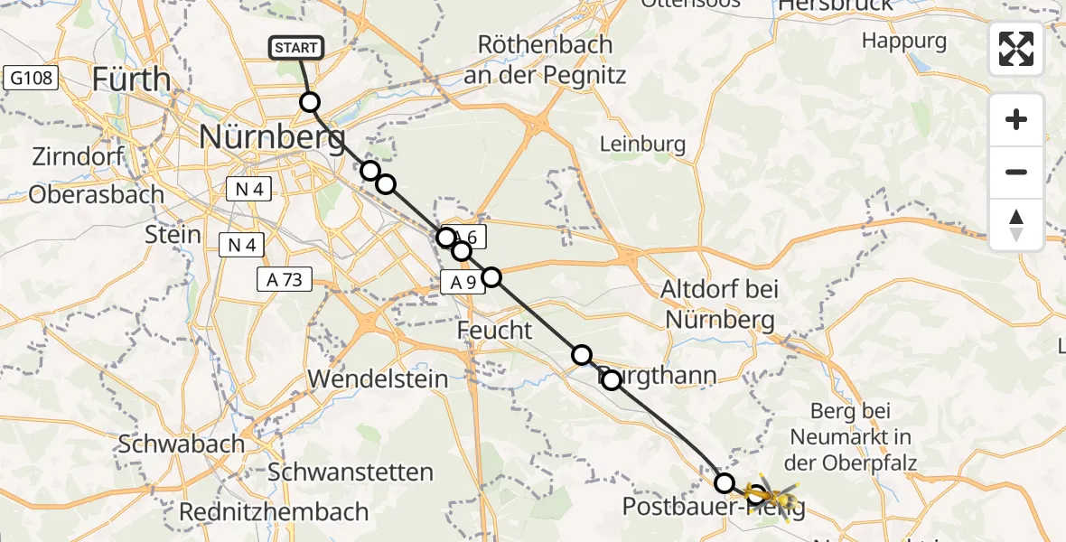 Flugroute Ambulanzhubschrauber Flughafen Nuremberg - Neumarkt i.d.OPf., 17 April 2026, 14:36