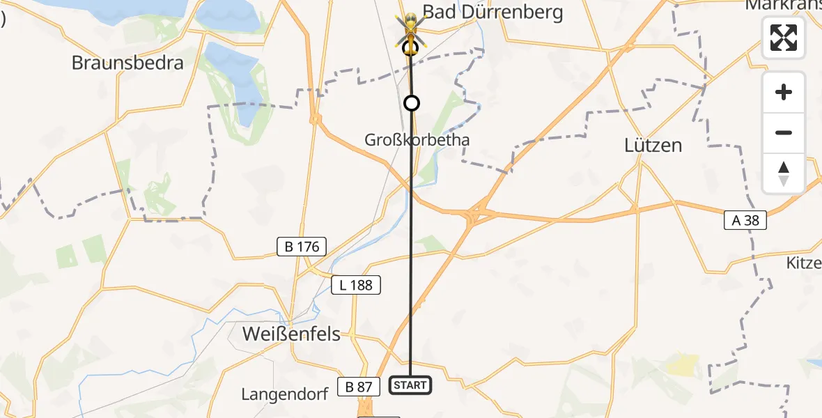 Flugroute Rettungshubschrauber Lützen - Leuna, 17 April 2026, 14:37