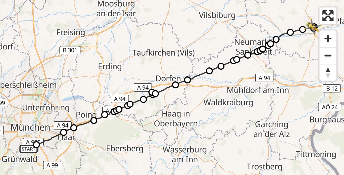 Flugroute Rettungshubschrauber Perlacher Forst - Eggenfelden District Hospital, 17 April 2026, 14:38