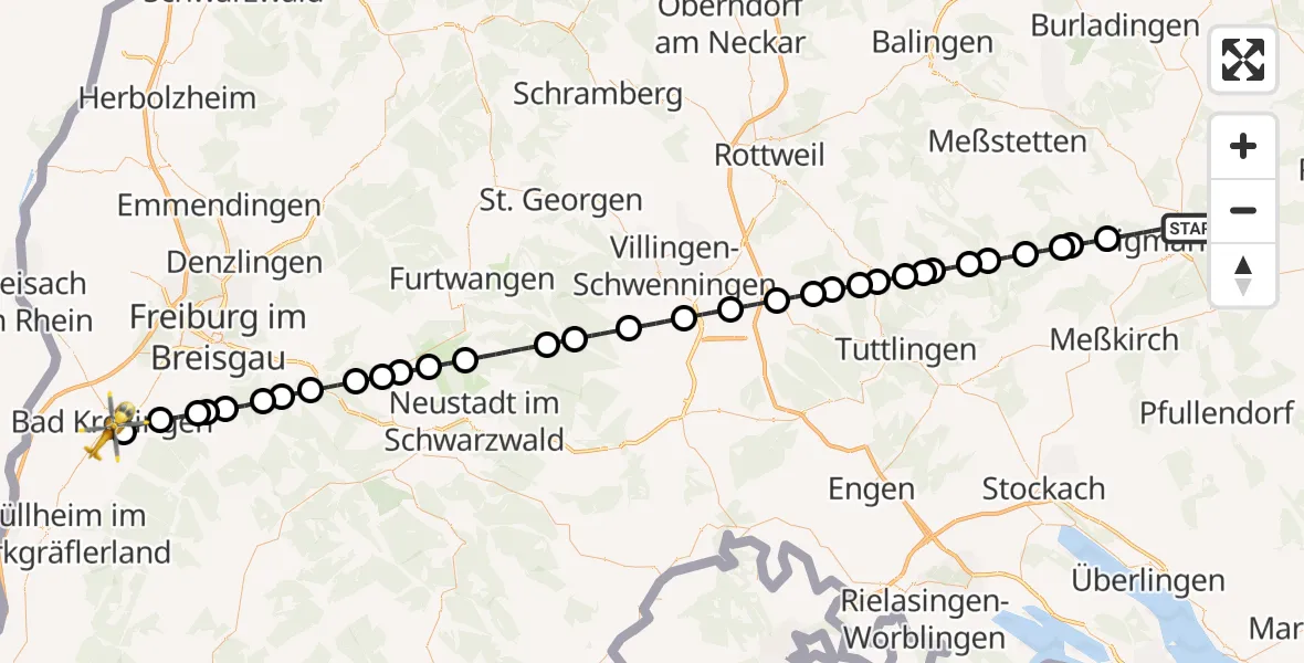 Flugroute Rettungshubschrauber Sigmaringen - Bad Krozingen, 17 April 2026, 14:44
