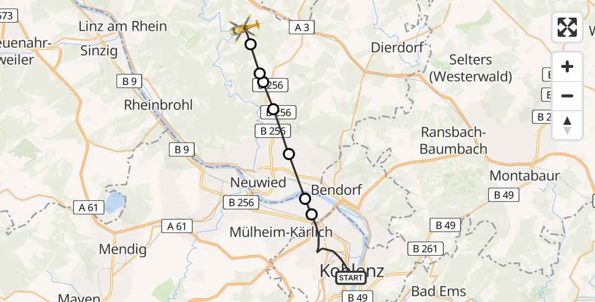 Flugroute Rettungshubschrauber Koblenz - Breitscheid, 17 April 2026, 14:47