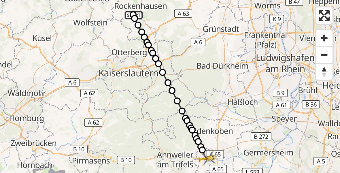 Flugroute Rettungshubschrauber Imsweiler UL - Landau in der Pfalz, 17 April 2026, 14:56
