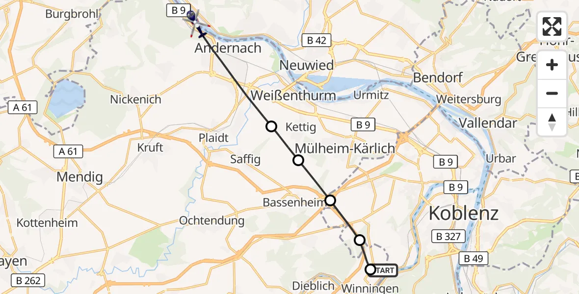 Flugroute Polizeihubschrauber Koblenz-Winningen Flugplatz - Andernach, 17 April 2026, 15:04