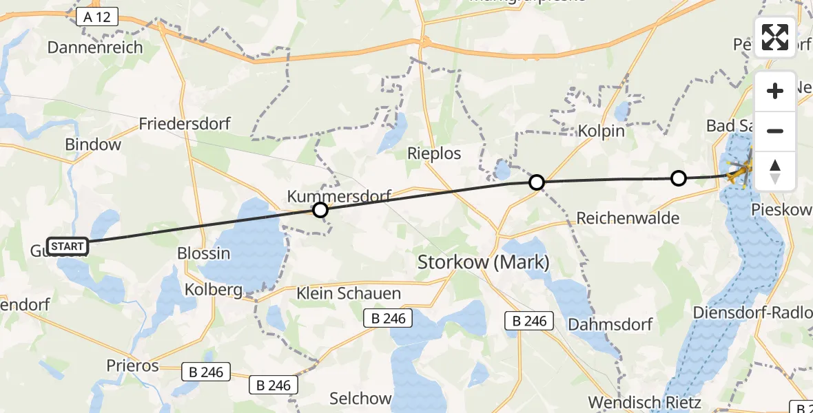 Flugroute Rettungshubschrauber Heidesee - Bad Saarow, 17 April 2026, 15:05