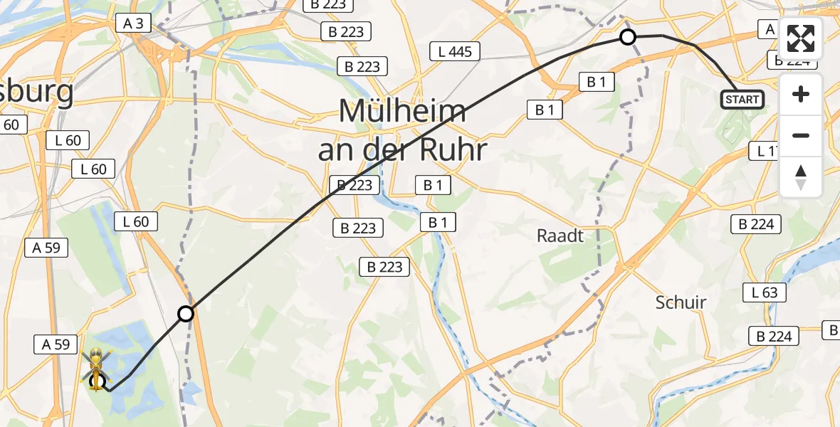Flugroute Rettungshubschrauber Essen - Duisburg Air Rescue Hubschrauberlandeplatz (Christoph 9), 17 April 2026, 15:06