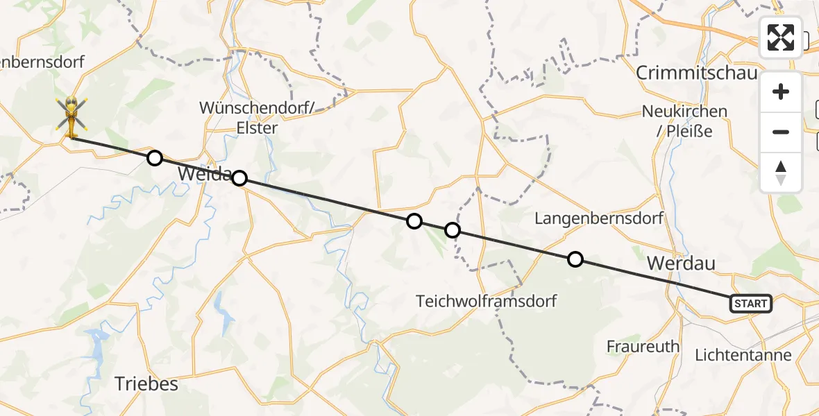 Flugroute Rettungshubschrauber Werdau - Harth-Pöllnitz, 17 April 2026, 15:22