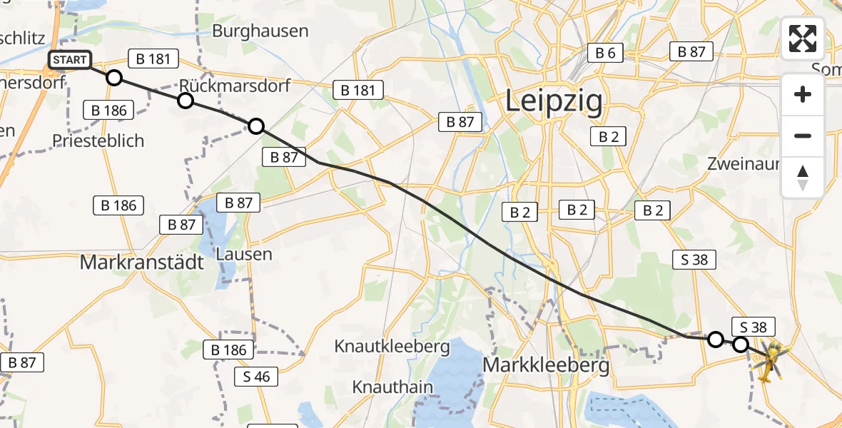 Flugroute Rettungshubschrauber ADAC Air Rescue Station Leipzig/Schkeuditz-Dölzig Hubschrauberlandeplatz (Christoph 61) - Leipzig, 17 April 2026, 15:23