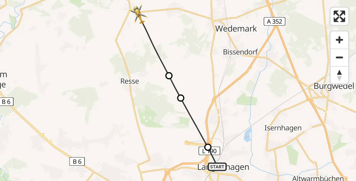 Flugroute Rettungshubschrauber Langenhagen - Wedemark, 17 April 2026, 15:24