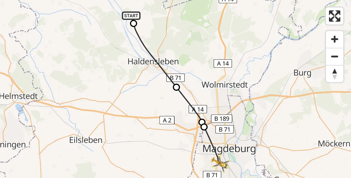 Flugroute Rettungshubschrauber Calvörde - Magdeburg, 17 April 2026, 15:25