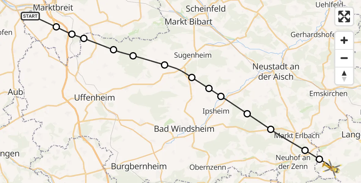 Flugroute Rettungshubschrauber Marktbreit - Wilhermsdorf, 17 April 2026, 15:33