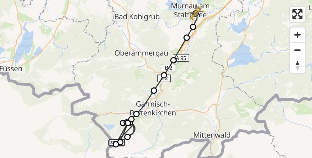 Flugroute Rettungshubschrauber Grainau - Murnau Accident Hospital, 17 April 2026, 15:35