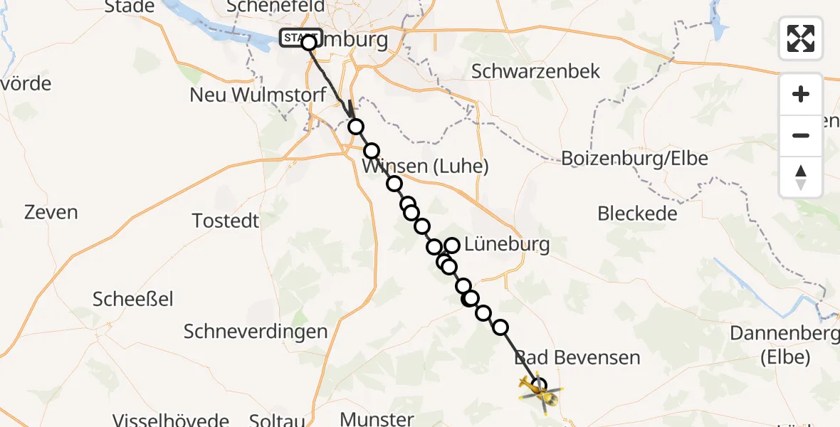 Flugroute Rettungshubschrauber Asklepios Hospital Altona - Natendorf, 17 April 2026, 15:37
