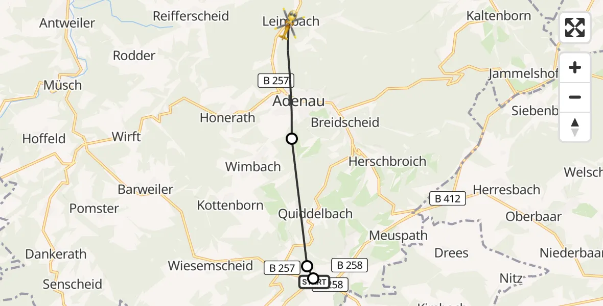Flugroute Ambulanzhubschrauber Nürburgring Hubschrauberlandeplatz - Leimbach, 17 April 2026, 15:37
