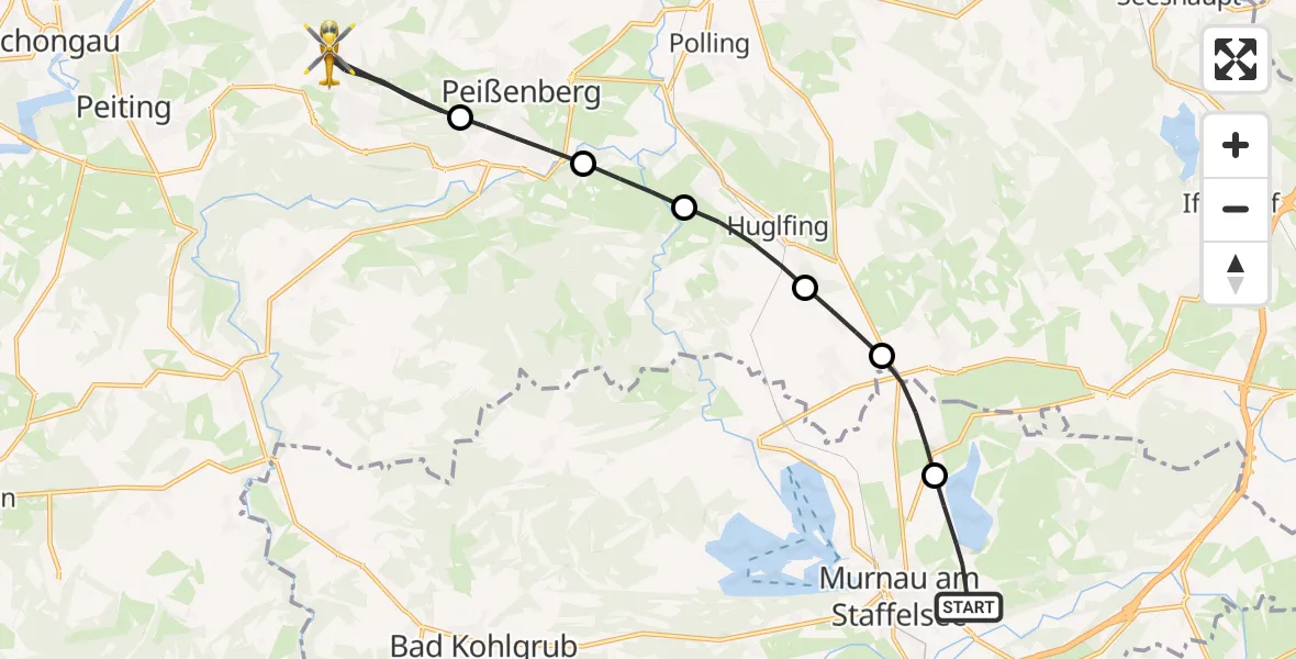 Flugroute Rettungshubschrauber Murnau a.Staffelsee - Hohenpeißenberg, 17 April 2026, 15:39