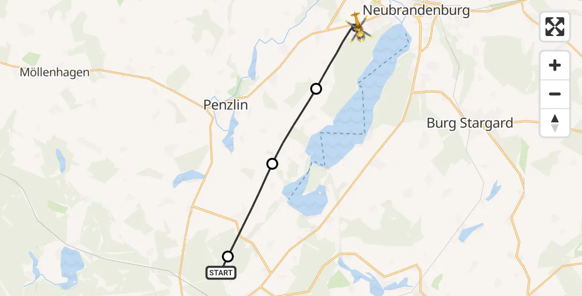 Flugroute Rettungshubschrauber Klein Vielen - Wulkenzin, 17 April 2026, 15:44