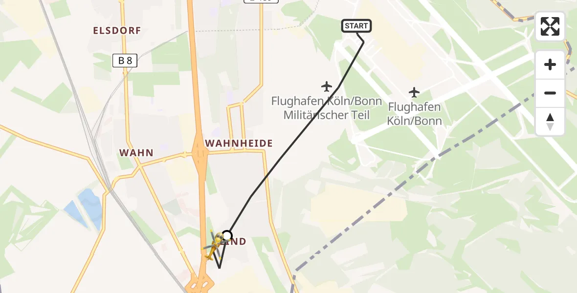 Flugroute Rettungshubschrauber Köln Bonn Flughafen - Köln, 17 April 2026, 15:45