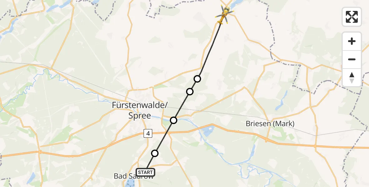 Flugroute Rettungshubschrauber Bad Saarow - Steinhöfel, 17 April 2026, 15:58