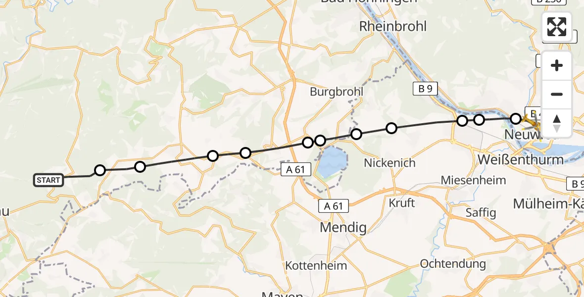 Flugroute Ambulanzhubschrauber Kaltenborn - Neuwied, 17 April 2026, 16:00