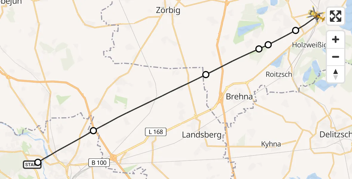 Flugroute Rettungshubschrauber Halle (Saale) University Hospital - Bitterfeld-Wolfen, 17 April 2026, 16:03