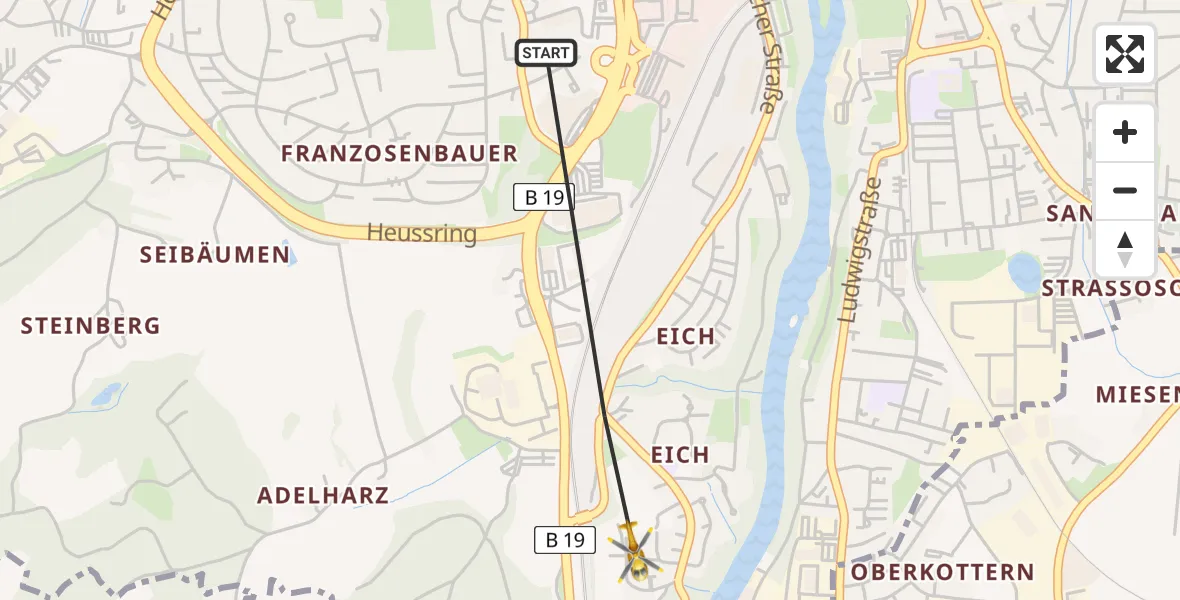 Flugroute Rettungshubschrauber Kempten (Allgäu) - Kempten (Allgäu), 17 April 2026, 16:03