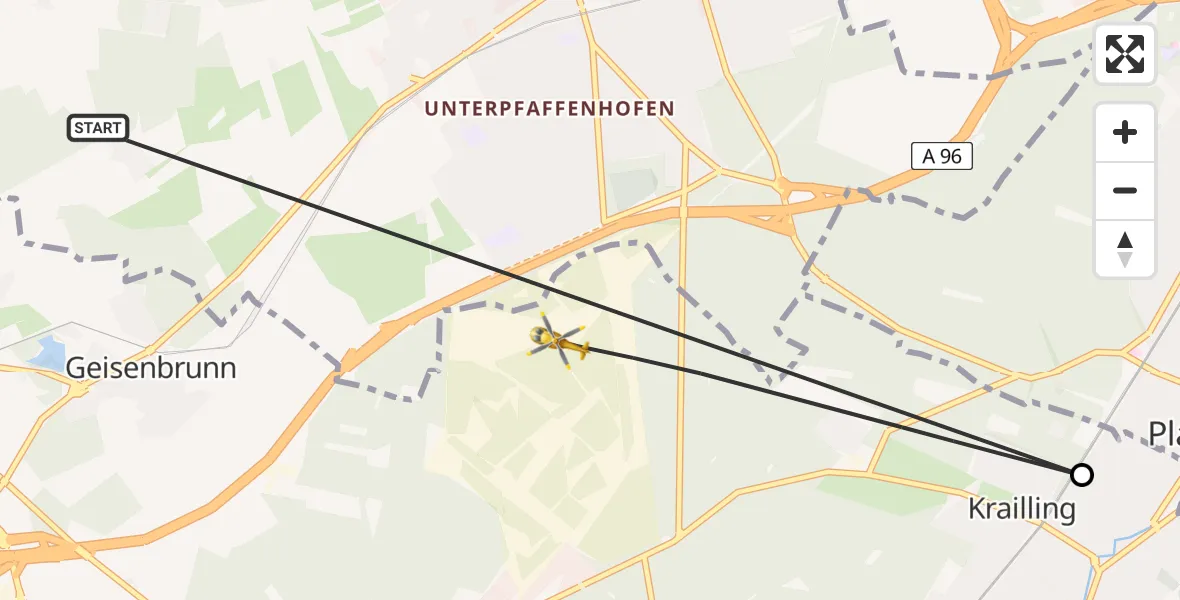 Flugroute Rettungshubschrauber Germering - Krailling, 17 April 2026, 16:02