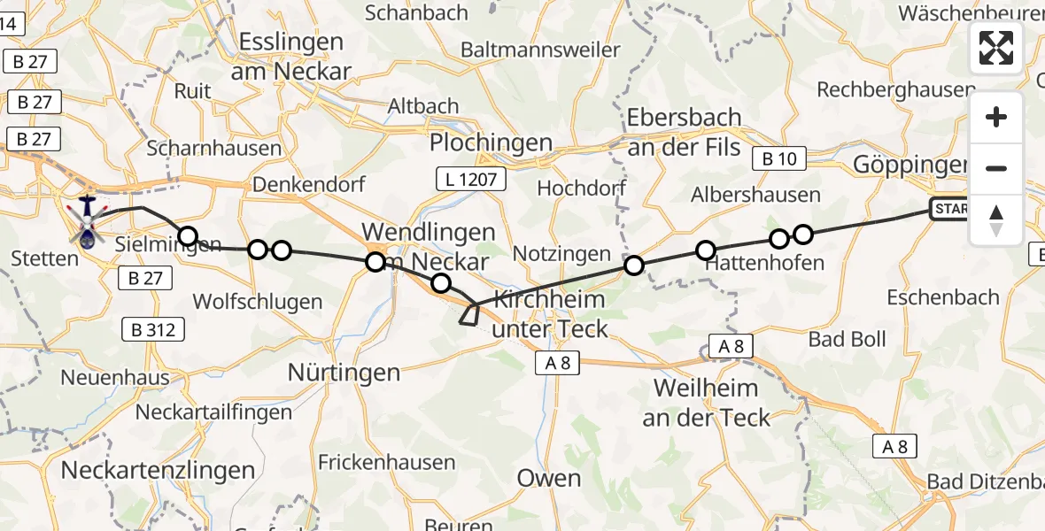 Flugroute Polizeihubschrauber Göppingen - Flughafen Stuttgart, 17 April 2026, 16:04