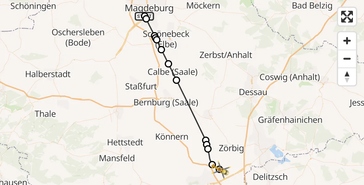 Flugroute Ambulanzhubschrauber Magdeburg - Halle-Oppin Flugplatz, 17 April 2026, 16:05