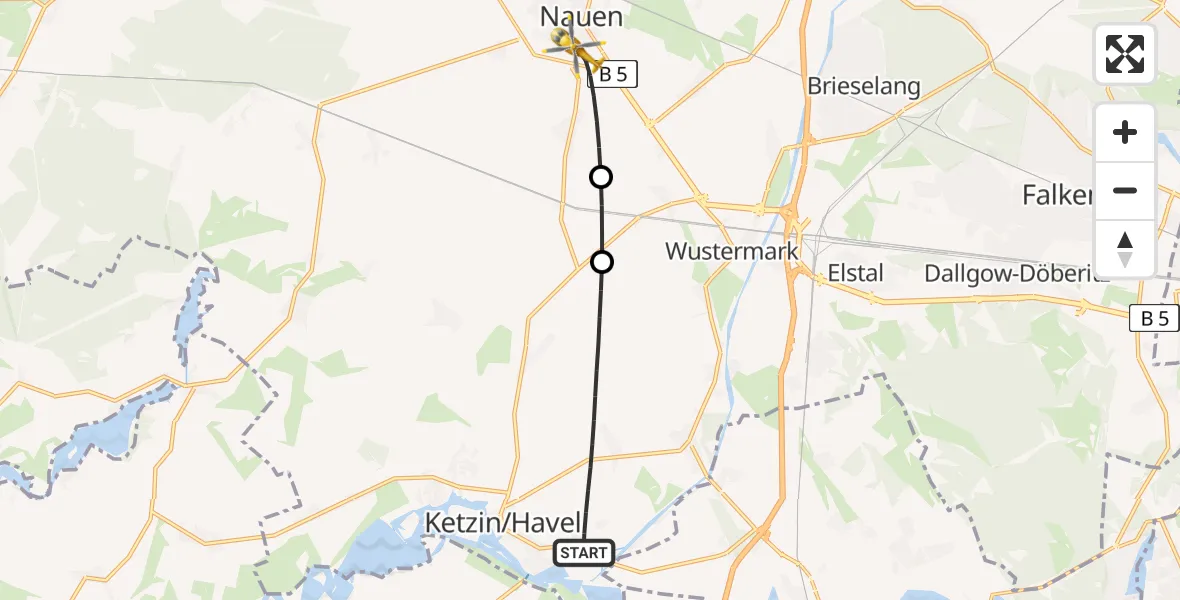 Flugroute Rettungshubschrauber Ketzin/Havel - Nauen, 17 April 2026, 16:07