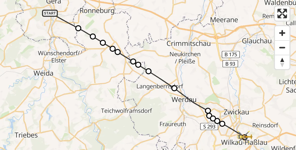 Flugroute Rettungshubschrauber Gera - Wilkau-Haßlau, 17 April 2026, 16:10