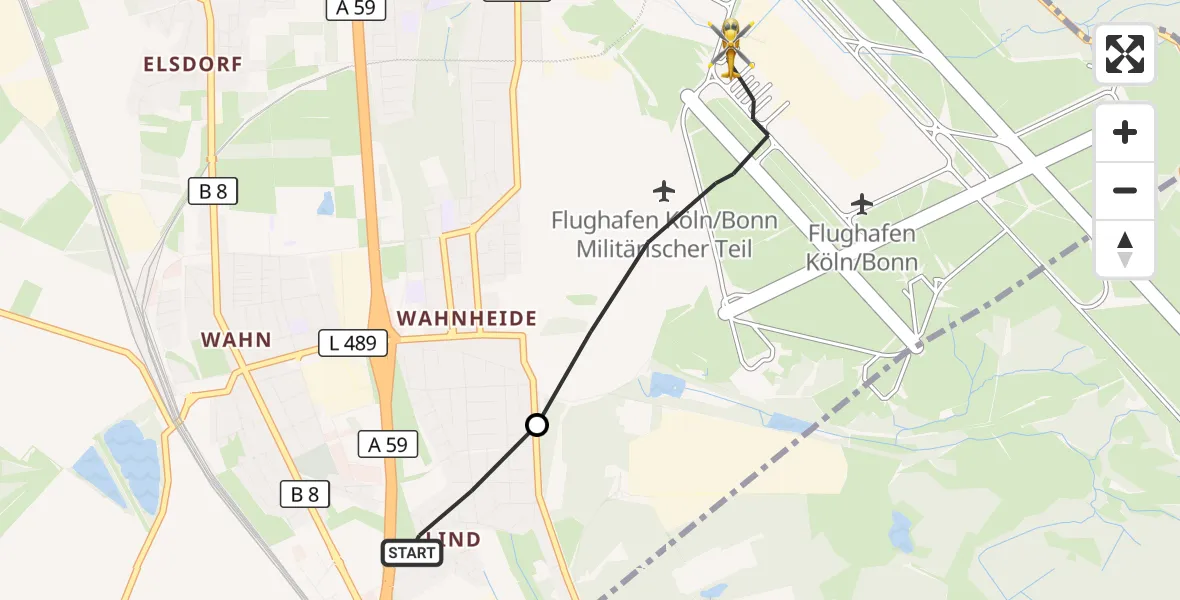 Flugroute Rettungshubschrauber Köln - Köln Bonn Flughafen, 17 April 2026, 16:11