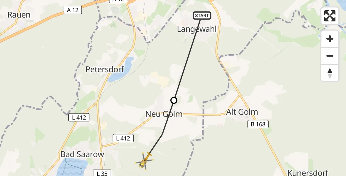 Flugroute Rettungshubschrauber Langewahl - Bad Saarow, 17 April 2026, 16:23